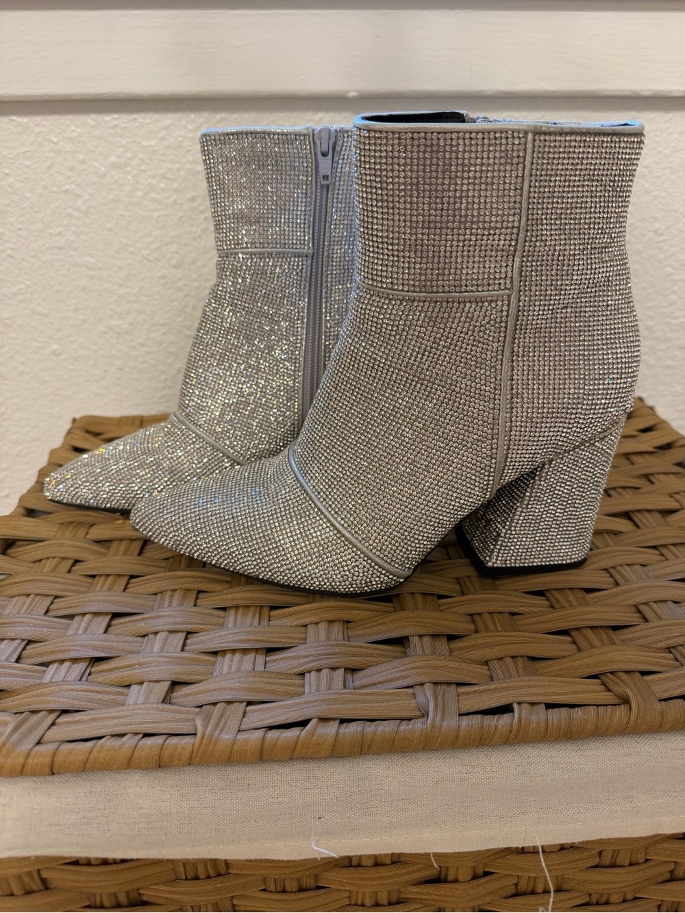 Sparkling Silver Rhinestone Ankle Boots